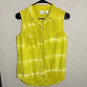 Chico's Lime Green Sleeveless linen Button-Down Shirt